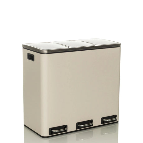 Papelera Clean 9 beige con tres compartimentos y pedales plateados de hjh OFFICE