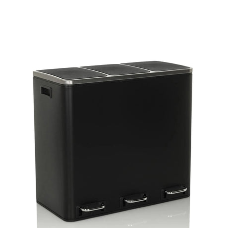 Papelera Clean 9 negra con tres compartimentos y asas plateadas de hjh OFFICE