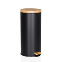 Papelera CLEAN BAMBOO en negro mate con tapa de madera y pedal de hjh OFFICE