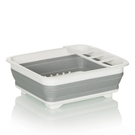 Contenedor plegable CLEAN SIL en gris y blanco con rejilla de drenaje integrada y compartimento de hjh OFFICE