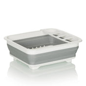 Contenedor plegable CLEAN SIL en gris y blanco con rejilla de drenaje integrada y compartimento de hjh OFFICE