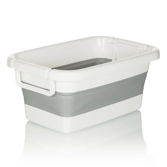 Contenedor plegable CLEAN SILW en gris y blanco con asas laterales de hjh OFFICE