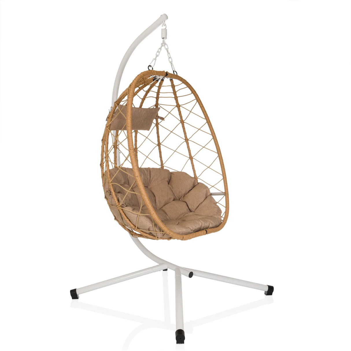 Silla colgante COCOVA en beige y blanco con cesta tejida y cojín de hjh LIVING