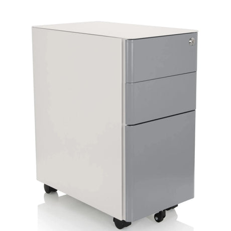 Archivador rodante COLOR I de metal blanco con tres cajones grises y ruedas de hjh OFFICE