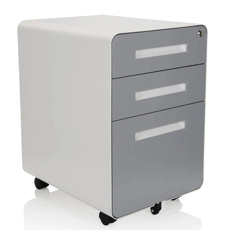 Archivador rodante COLOR PLUS I de metal en blanco y gris con tres cajones y ruedas de hjh OFFICE