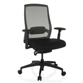 Silla de oficina profesional COLORE negra con respaldo de malla y reposabrazos de hjh OFFICE