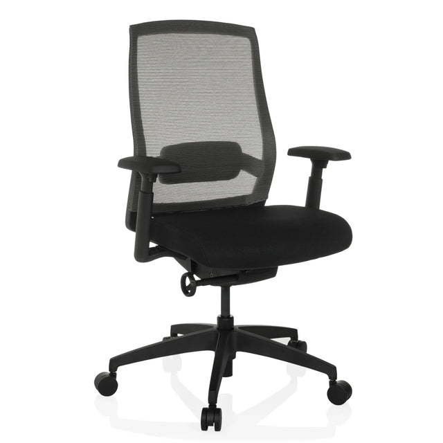 Silla de oficina profesional COLORE negra con respaldo de malla y reposabrazos de hjh OFFICE