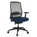 Silla de oficina profesional COLORE con asiento tapizado en azul, respaldo de malla gris y reposabrazos de hjh OFFICE