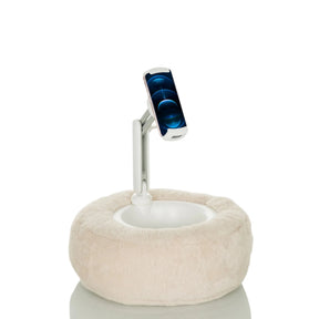 Soporte para teléfono móvil y tableta COMFILAP II beige con base de felpa y brazo articulado blanco de hjh OFFICE