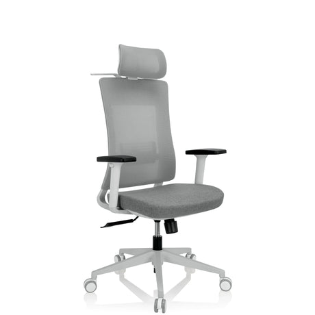 Silla de oficina profesional COMFIO WMH gris con reposacabezas, reposabrazos y base con ruedas de hjh OFFICE