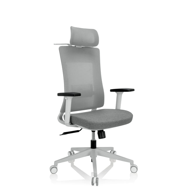 Silla de oficina profesional COMFIO WMH gris con reposacabezas, reposabrazos y base con ruedas de hjh OFFICE