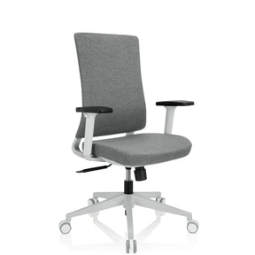 Silla de oficina profesional COMFIO WP con tapizado de tela gris, reposabrazos blancos y base blanca de hjh OFFICE