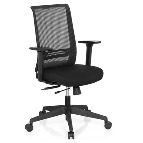Silla de oficina profesional CONISTON en negro con respaldo de malla y reposabrazos de hjh OFFICE