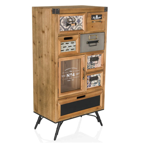 Aparador color madera CONTINENTO S de estilo vintage con diversos cajones y puerta de cristal de hjh LIVING