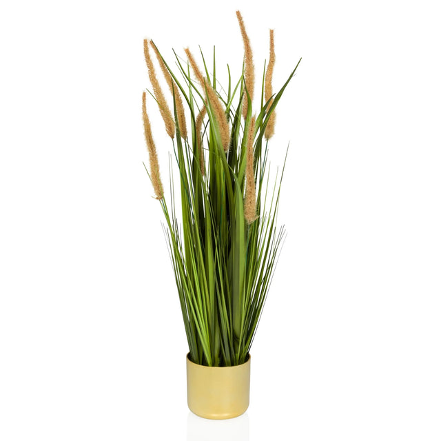 Planta artificial CORTADERIA I en beige y verde con maceta dorada de hjh OFFICE