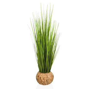 Planta artificial CORTADERIA en verde con maceta exterior tejida de material natural de hjh OFFICE