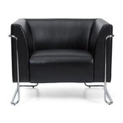 Sillón tapizada negro CURACAO con tapicería de cuero y estructura de metal cromado de hjh OFFICE