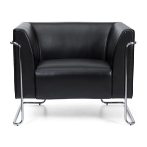 Sillón tapizada negro CURACAO con tapicería de cuero y estructura de metal cromado de hjh OFFICE