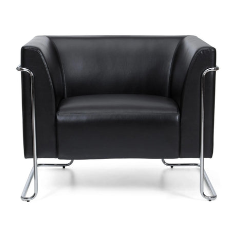Sillón tapizada negro CURACAO con tapicería de cuero y estructura de metal cromado de hjh OFFICE