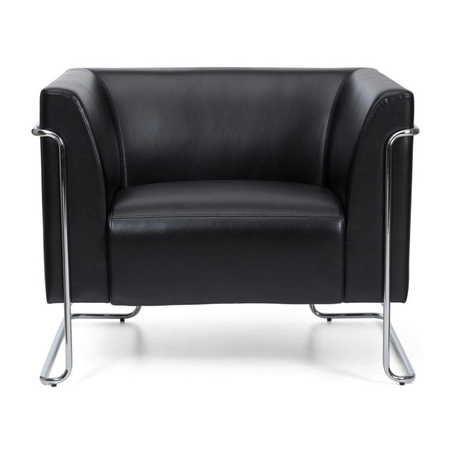Sillón tapizada negro CURACAO con tapicería de cuero y estructura de metal cromado de hjh OFFICE