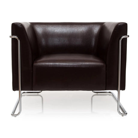 Sillón tapizado marrón CURACAO con superficie lisa y estructura metálica cromada de hjh OFFICE