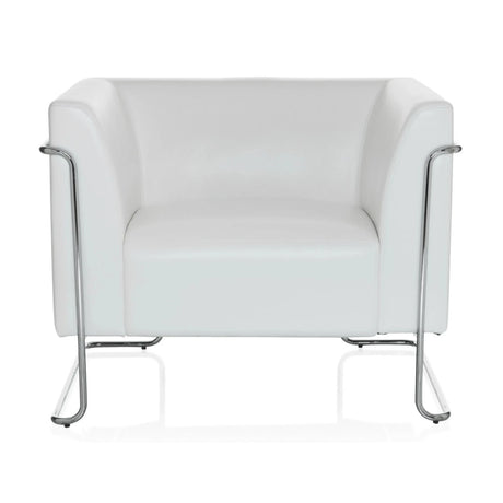 Sillón tapizado blanco CURACAO con estructura de cromo brillante de hjh OFFICE