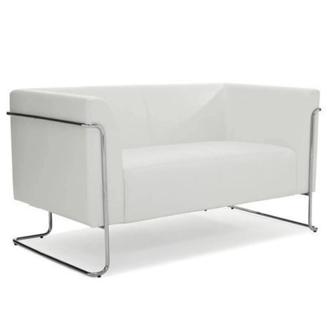 Sofá de diseño blanco CURACAO de dos plazas con estructura de patines cromados de hjh OFFICE