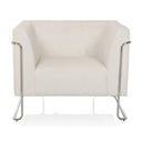 Sillón de diseño Curacao Cord blanco con tapicería de tela acanalada y estructura metálica plateada de hjh LIVING