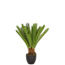 Planta artificial verde CYCAS con hojas tipo helecho en una maceta negra de hjh OFFICE