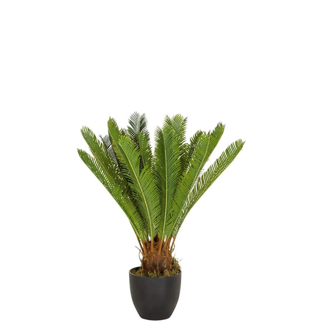 Planta artificial verde CYCAS con hojas tipo helecho en una maceta negra de hjh OFFICE