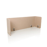 Separador de mesa beige FLEXMIUT U con alas laterales y cuatro clips de fijación de hjh OFFICE – vista de 360° (vista frontal en diagonal 30°)