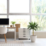 Planta artificial DRACAENA I en verde con una maceta exterior blanca en una habitación luminosa de hjh OFFICE