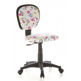 Silla giratoria para niños KIDDY TOP con estampado colorido de corazones y flores y base de cinco ruedas de hjh OFFICE – vista de 360° (vista frontal en diagonal 40°)
