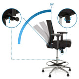 Respaldo ajustable con inclinación de 90 grados de la silla de mostrador TOP WORK 77 de hjh OFFICE