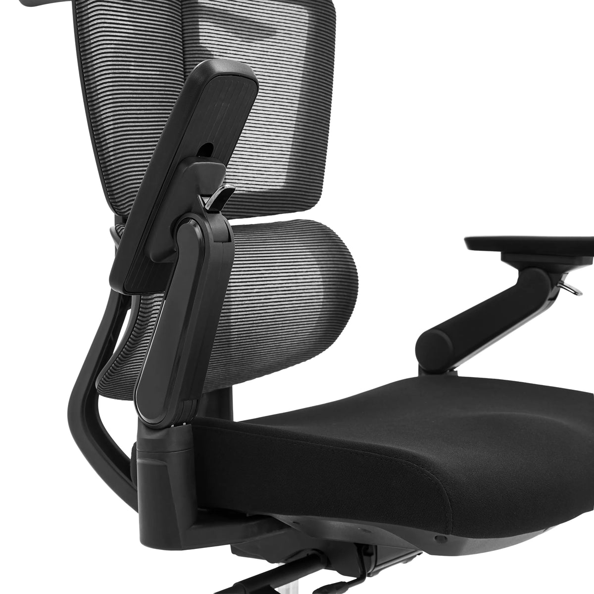 Reposabrazos ajustable de la silla de oficina profesional Ergo U2 Flex3 con respaldo de malla y funda de tela negra de hjh OFFICE