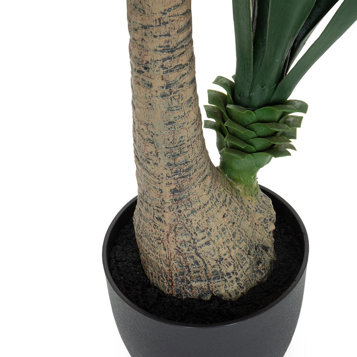 Tallo y base de la planta artificial YUCCA en una maceta exterior negra de hjh OFFICE