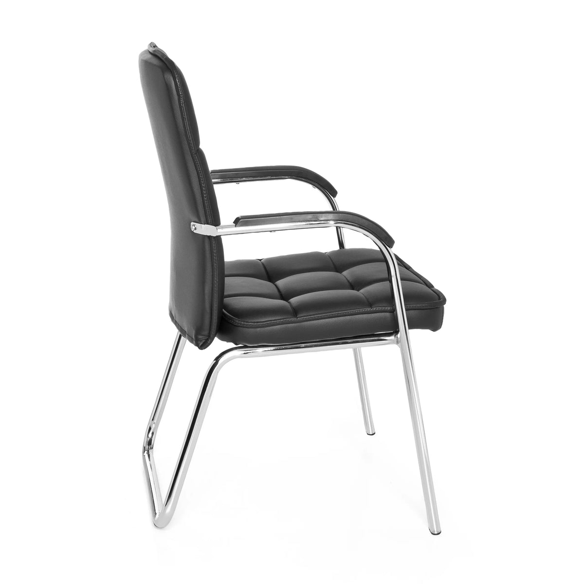 Silla de confidente negra BORNE con tapizado acolchado y estructura de patines de hjh OFFICE – vista de 360° (vista lateral 100°)