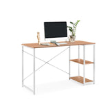 Escritorio Easy Up2 en blanco y roble con dos compartimentos de almacenamiento integrados y estructura metálica blanca de hjh LIVING