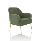 Sillón de diseño verde THASSOS con reposabrazos y patas de metal doradas de hjh LIVING – vista de 360° (vista frontal en diagonal 45°)