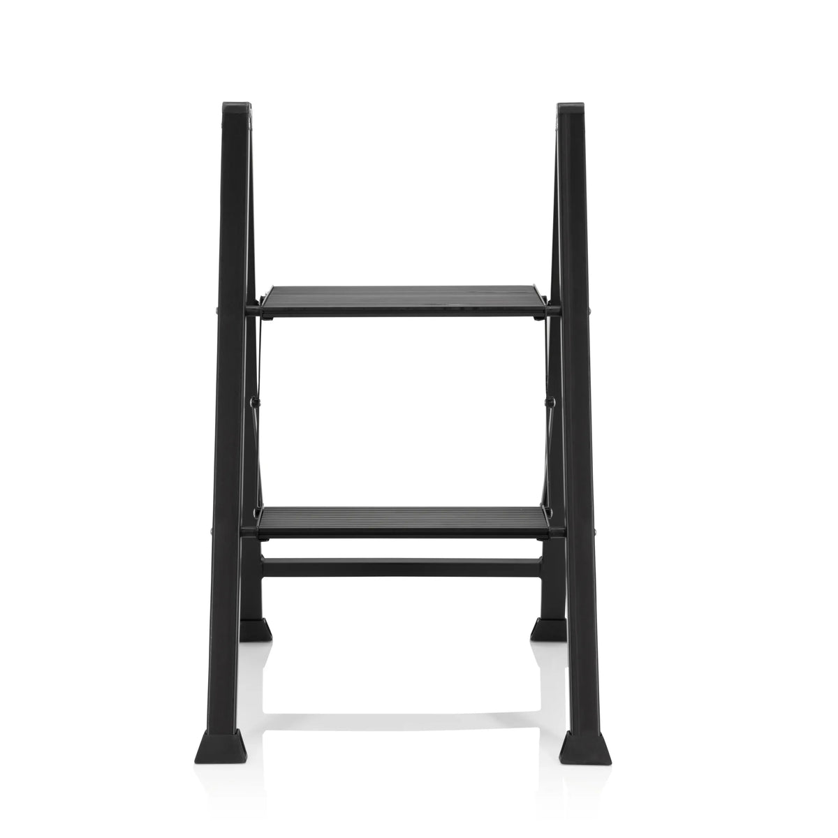 Escalera plegable SOLID W5 negra con dos peldaños de hjh OFFICE – vista de 360° (vista frontal 0°)