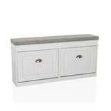 Armario zapatero ESTHA I blanco con asiento gris y dos cajones de hjh LIVING – vista de 360° (vista frontal 15°)
