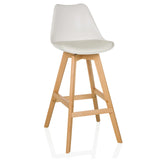 Taburete de bar blanco SCANDI HIGH con estructura de madera y reposapiés de hjh LIVING – vista de 360° (vista frontal 15°)
