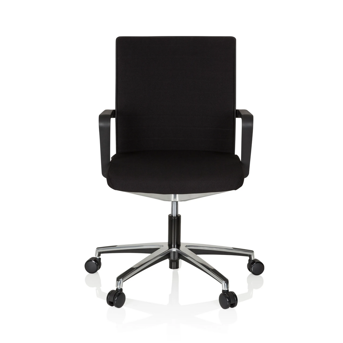 Silla de oficina profesional MOVE-TEC 3D negra con reposabrazos y base de cinco ruedas de hjh OFFICE – vista de 360° (vista frontal 0°)