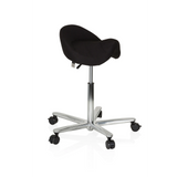 taburete de silla de montar MOVE-TEC 3D PRO I negro con una base de cinco ruedas de hjh OFFICE – vista de 360° (vista frontal en diagonal 60°)