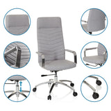 Silla Home Office SARANTO PLUS en gris claro con vistas detalladas de la tela, reposabrazos, pistón de gas y ruedas de hjh OFFICE