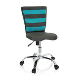 Silla giratoria para niños KIDDY COMFORT I gris con rayas turquesas en el respaldo de malla y base de cinco ruedas de hjh OFFICE – vista de 360° (vista frontal 20°)