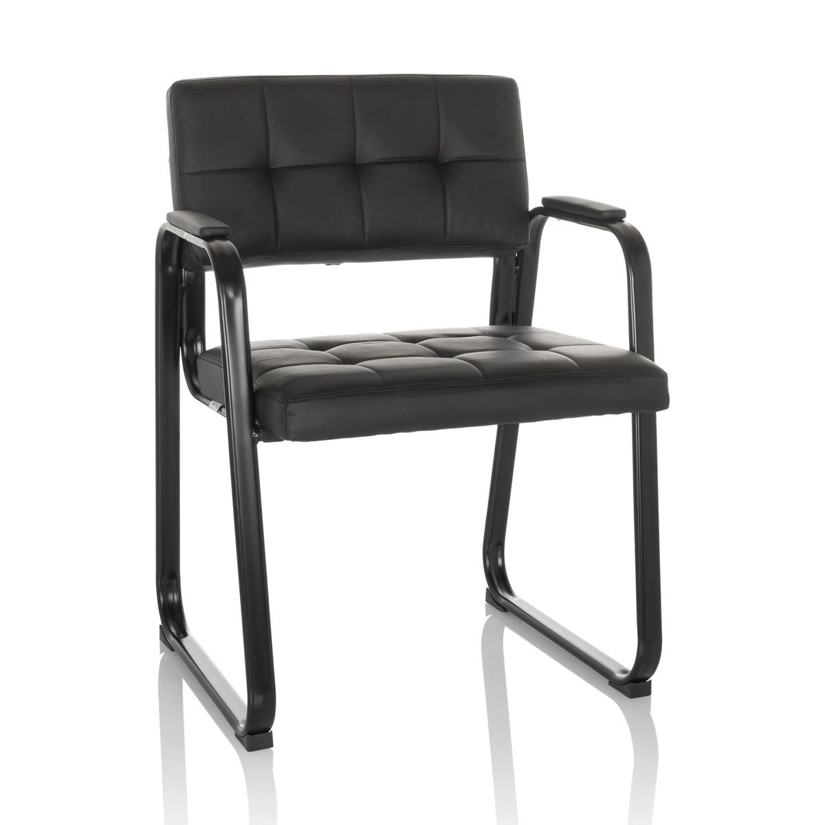 Silla de confidente negra ZANTA B PU con tapicería acolchada y reposabrazos de hjh OFFICE – vista de 360° (vista frontal 15°)