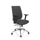 Silla de oficina profesional INTEGRIO I en color gris oscuro con reposabrazos y base de cinco ruedas de hjh OFFICE – vista de 360° (vista frontal en diagonal 40°)