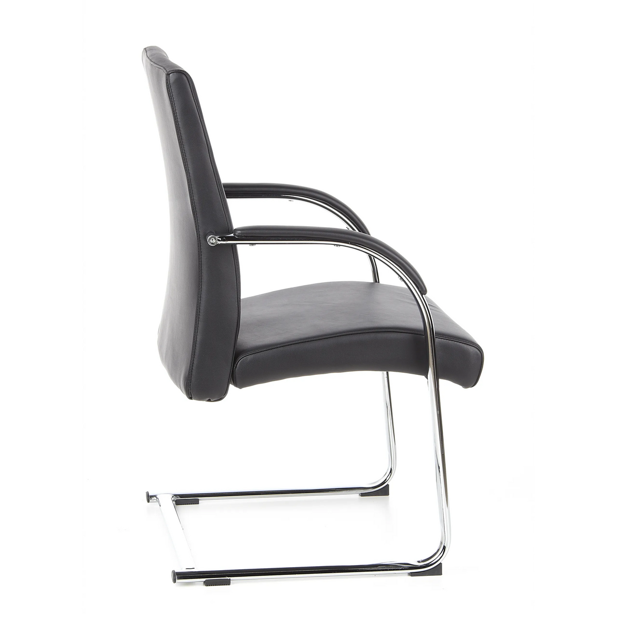 Silla de viga voladiza BAROLO V negra con reposabrazos y estructura de patín cromada de hjh OFFICE – vista de 360° (vista lateral 100°)