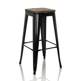 Taburete de bar VANTAGGIO HIGH WS negro con asiento efecto madera y reposapiés de hjh OFFICE – vista de 360° (vista frontal en diagonal 30°)